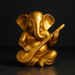 GGS Golden Color Veena Ganesh for Home, Room, Office Table Top Decor