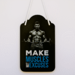 GGS Make Muscles No Excuses Wall Art Sign, Motivational Gym Wall Hanging for Home, Office