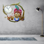 GGS Antique Flute Playing Multicolor Krishna Metal Wall Clock For Home and Office Wall Décor