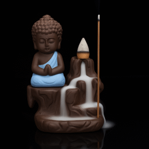 Polyresin Blue Buddha Backflow Smoke Fountain Dhoop Batti Holder Decorative Showpiece with Free 10 Incense Cones 12 cm for Home puja Room mandir Office Desktop Shop Table top