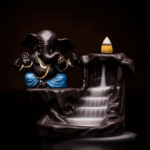 Resin Blue Ganesh Smoke Backflow Fountain Dhoop Batti Incense Cone Holder with 10 Free Cones for Home Puja Room Office Shop Mandir Decor