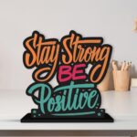 Artvibes Wooden Idols and Figurine Stay Strong Be Positive Quotes Table Decoration for Office Desk | Home Decor Item | Living Room | Modern Art Wood Showpiece Gift Item (SP_1117N), Inspirational