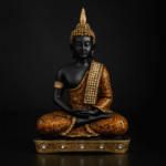 Polyresin Orange Black Meditating Buddha Statue for Living Room Bedroom Office Shop Home Office Decor and Gifting Purpose