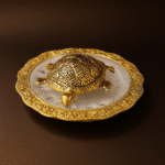 Vaastu Tortoise Figurine on Glass Plate, Gold Finish, for Good Luck