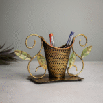 Designer Antique Style Metal Stationary Pen Stand Storage for Home Office Table Decor