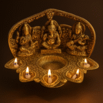 GGS Lakshmi, Saraswathi and Lord Ganesh lamp with 5 Wicks for for Home Temple, Home Shrine and Table Decor