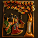 Metal Radhakrishna on Swing Wall Decor with LED Lights, 54 x 44 cm