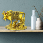 Lord Bala Krishna with Kamadhenu Idol, Gold Painted