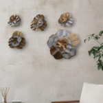 Modern Metal Flower Wall Art, 5 Piece Set, White and Gold, 17 x 18 inches and 10 x 10 inches for Home Living Room Bedroom Office Lobby Shop Cafe Hotel Wall Decor